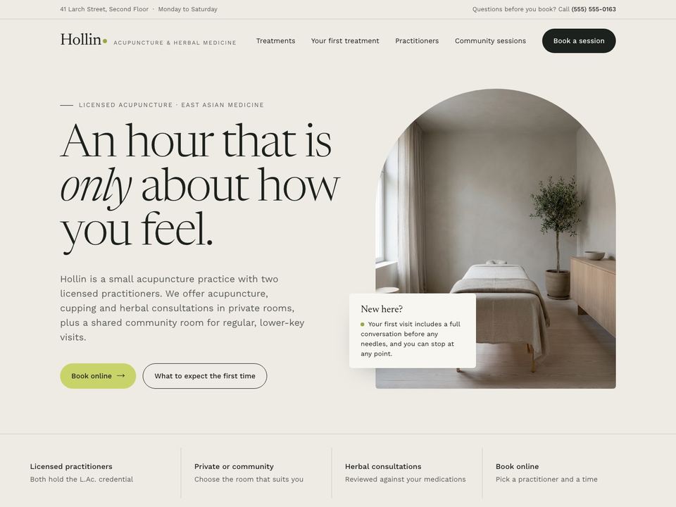 Acupuncture practice website design: home page