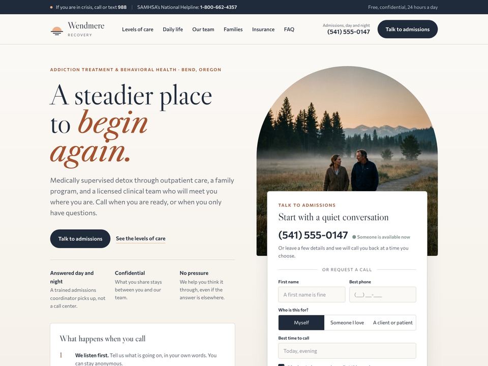 Addiction treatment center website design: home page