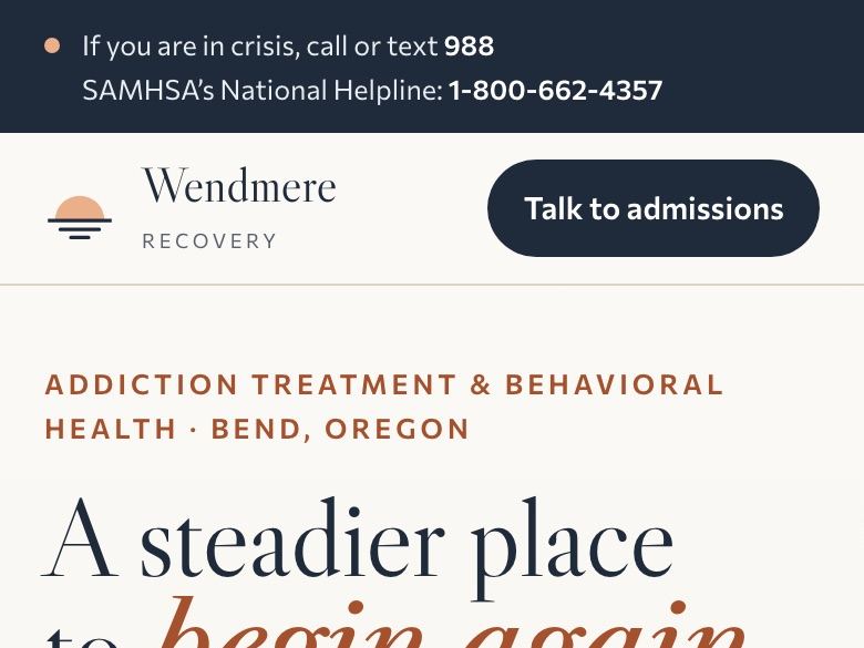 Addiction treatment center website design: mobile home page