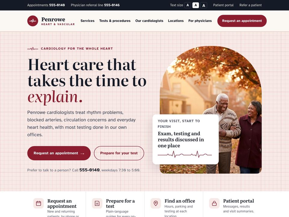 Cardiology practice website design: home page