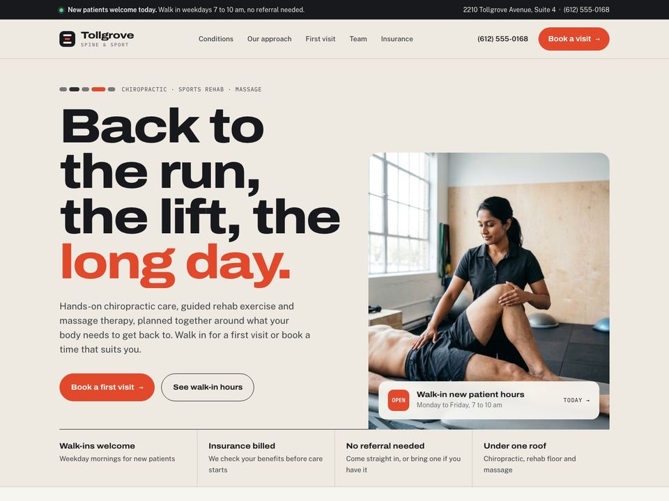 Chiropractic clinic website design: home page