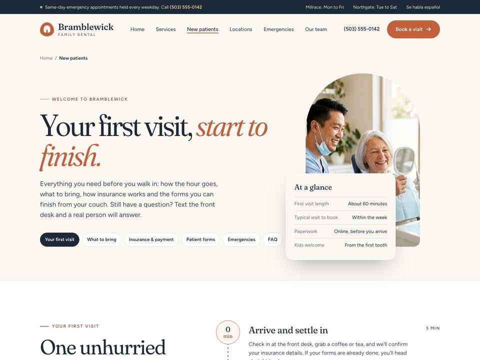 Dental practice website design: new patients page