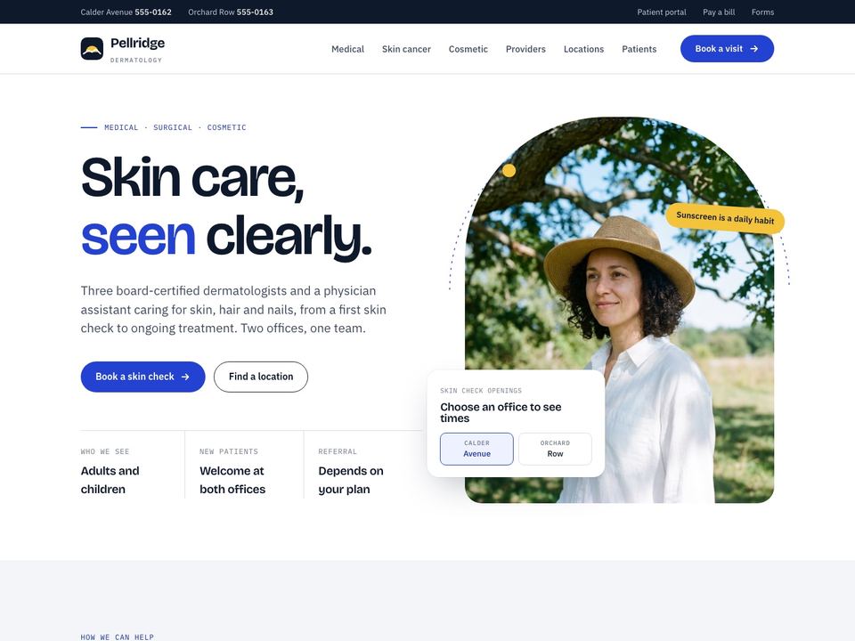 Dermatology practice website design: home page