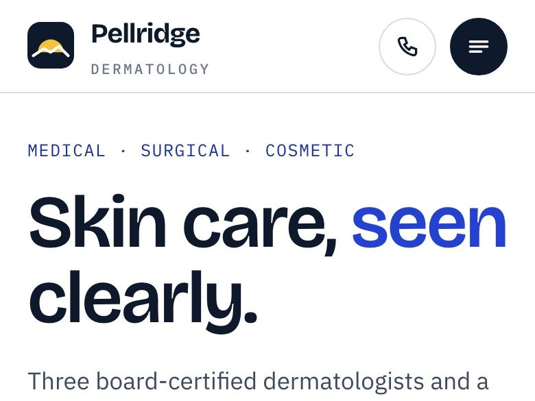 Dermatology practice website design: mobile home page