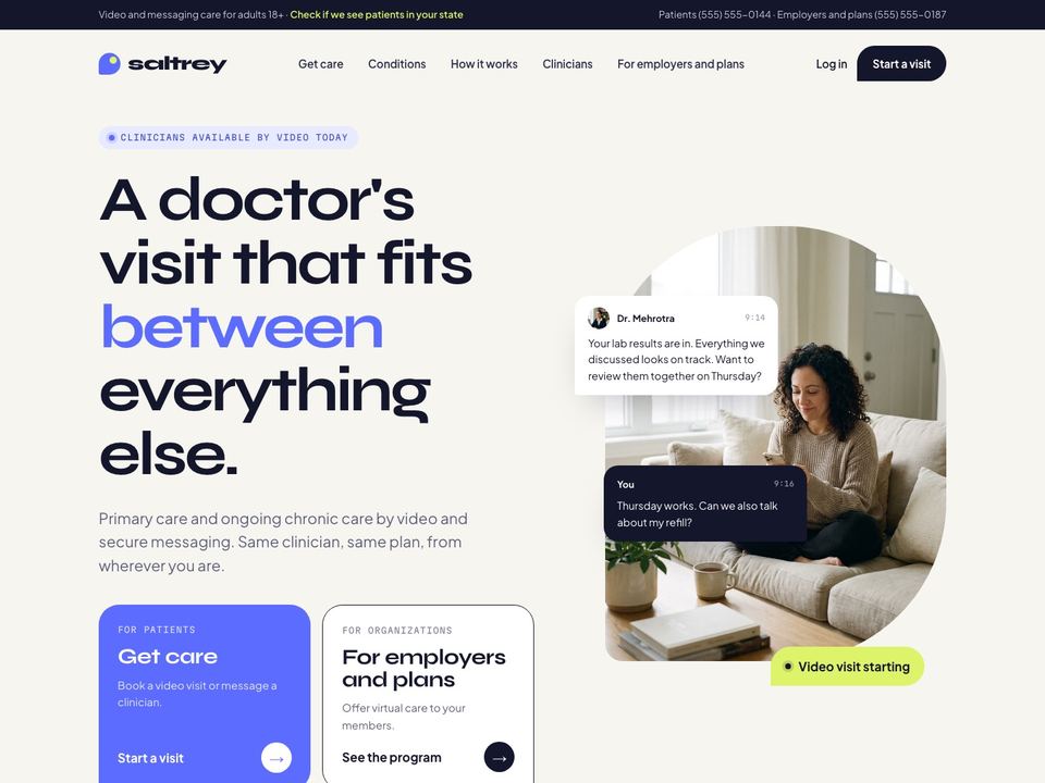 Digital health company website design: home page