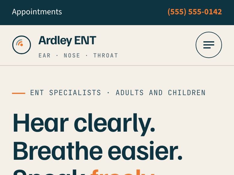 ENT practice website design: mobile home page
