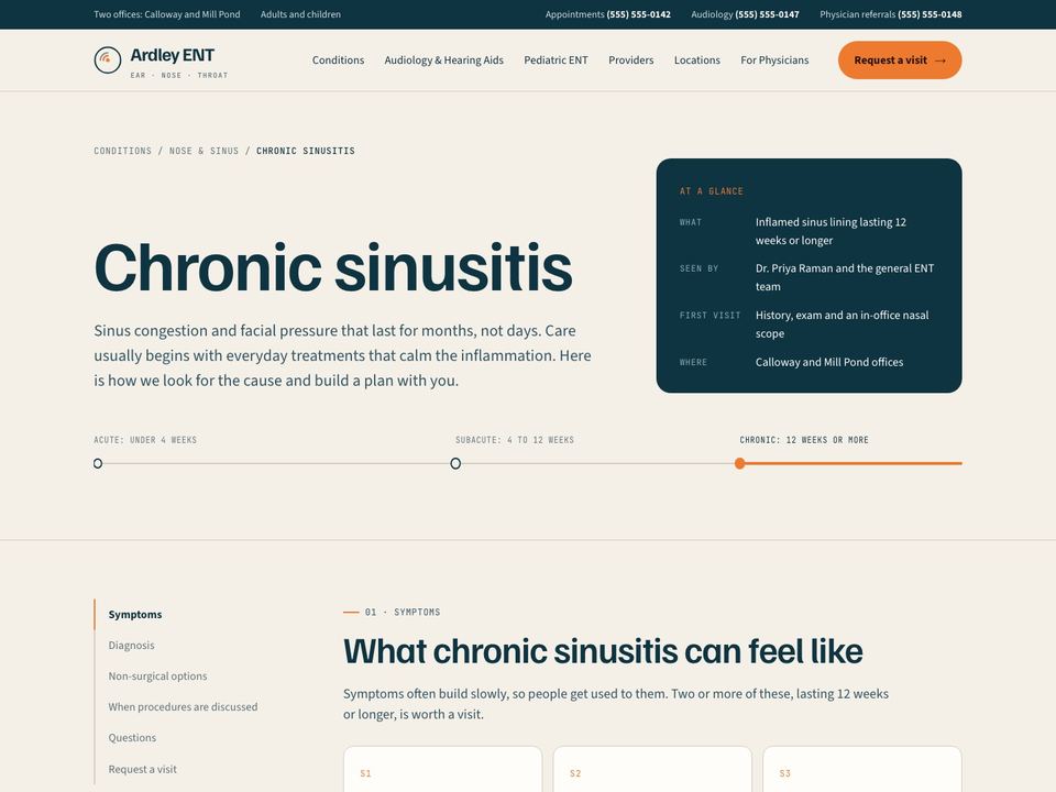 ENT practice website design: chronic sinusitis page