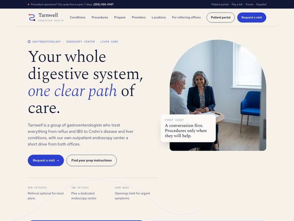 Gastroenterology practice website design: home page