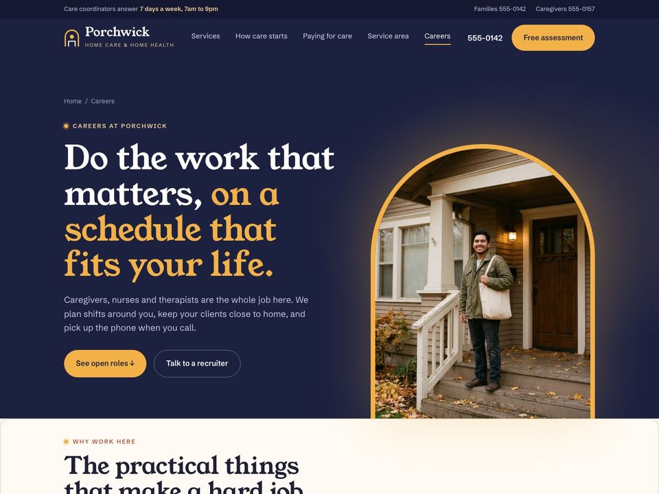 Home care agency website design: caregiver careers page