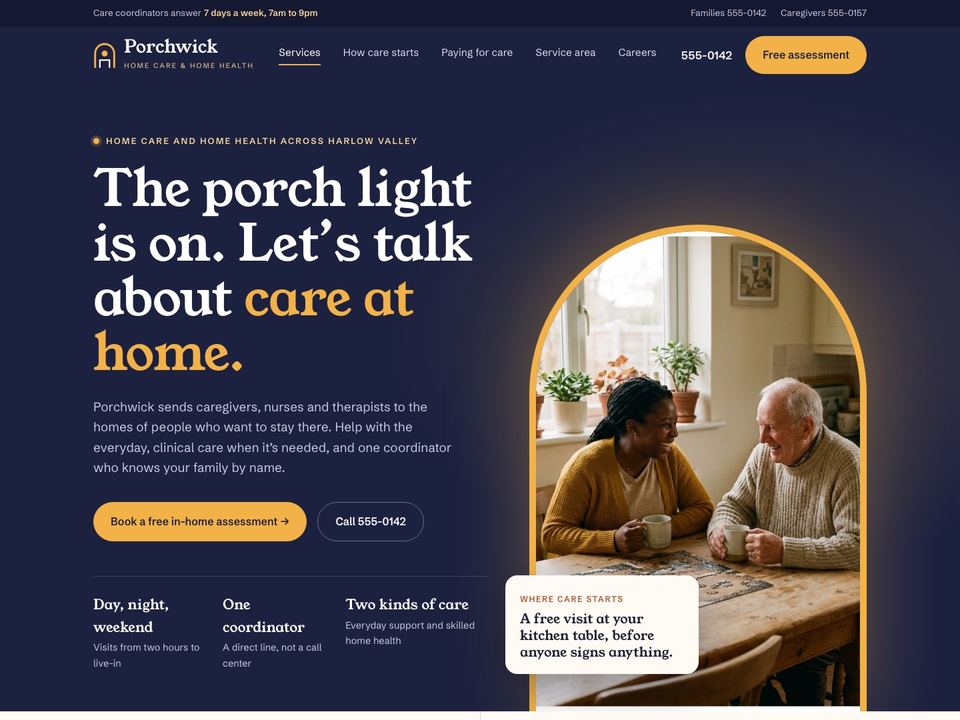 Home care agency website design: home page