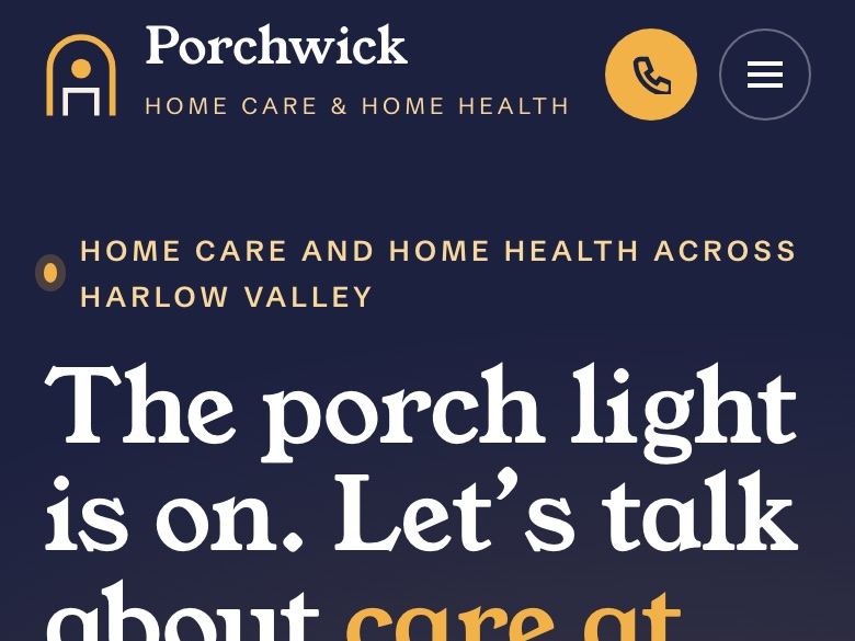 Home care agency website design: mobile home page