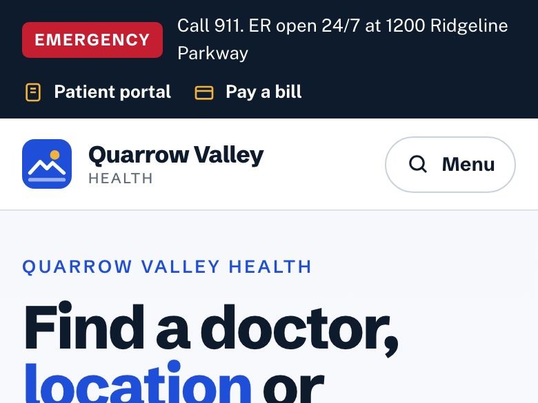 Hospital website design: mobile home page