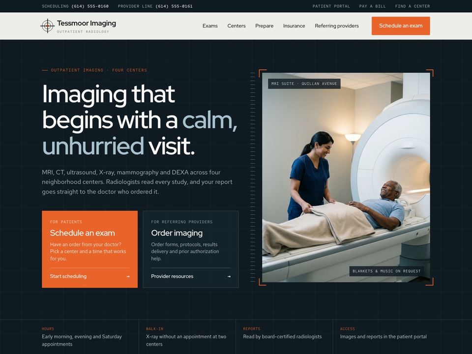 Imaging center website design: home page