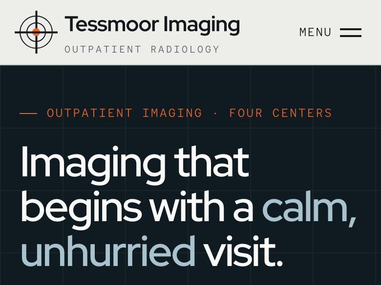 Imaging center website design: mobile home page