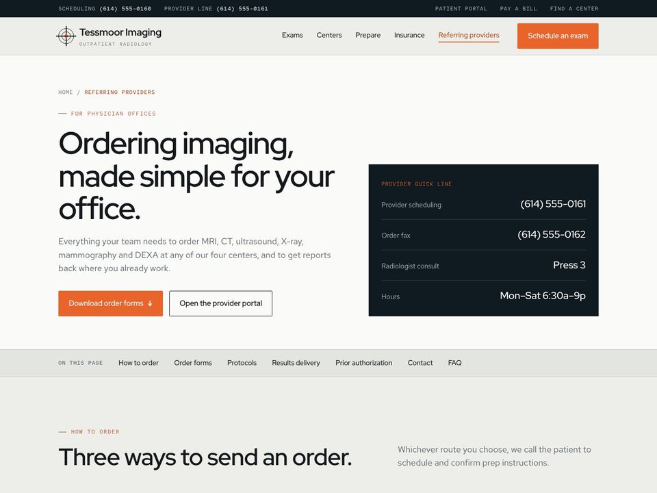 Imaging center website design: referring providers page