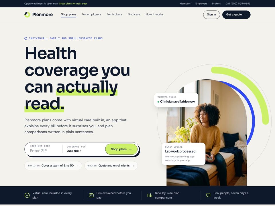 Health insurance company website design: home page