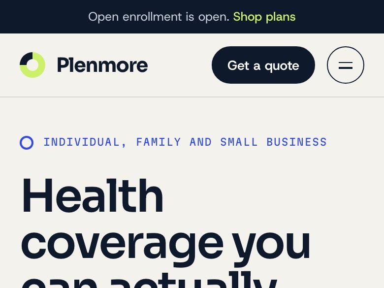Health insurance company website design: mobile home page