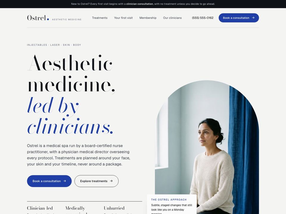 Med spa website design: home page