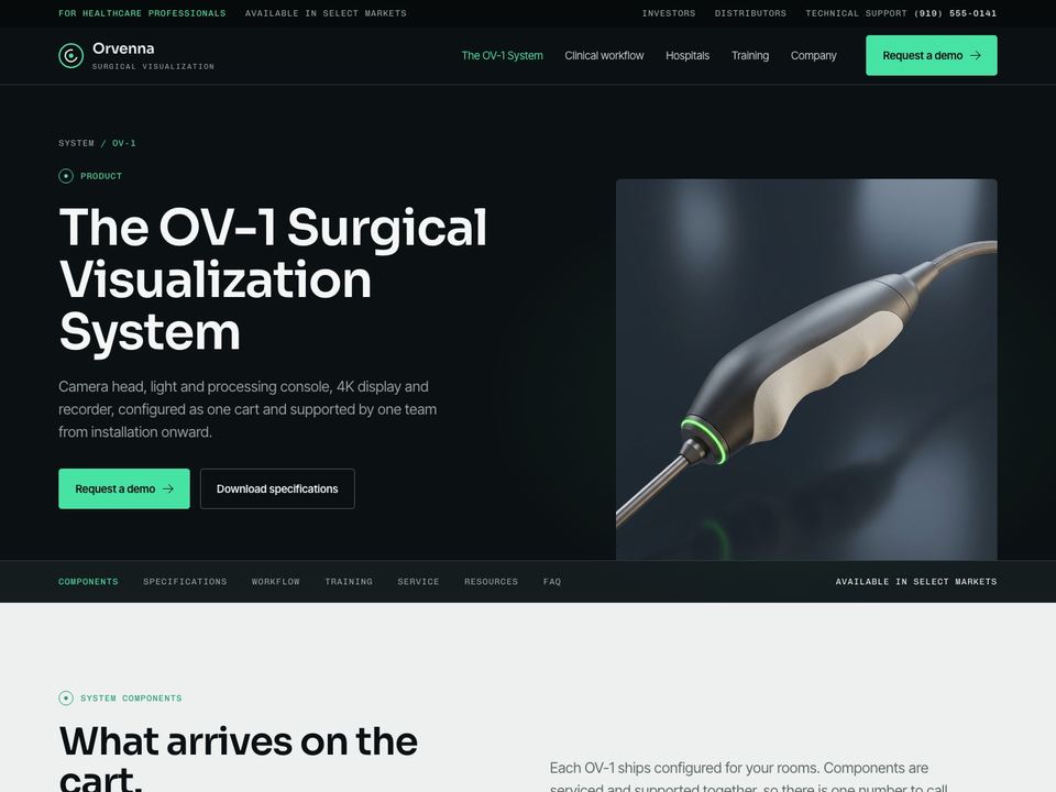 Medical device company website design: product page