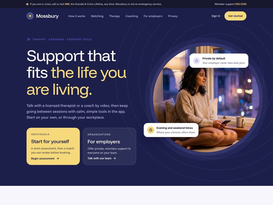 Mental health technology company website design: home page