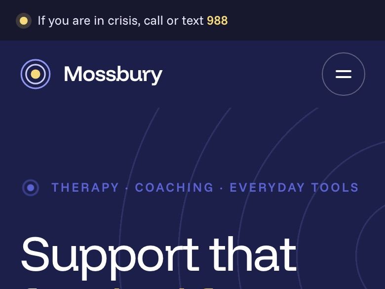 Mental health technology company website design: mobile home page