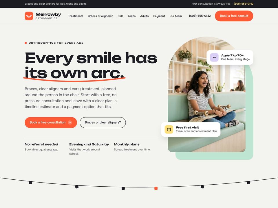 Orthodontic practice website design: home page