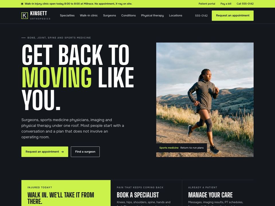 Orthopedic practice website design: home page