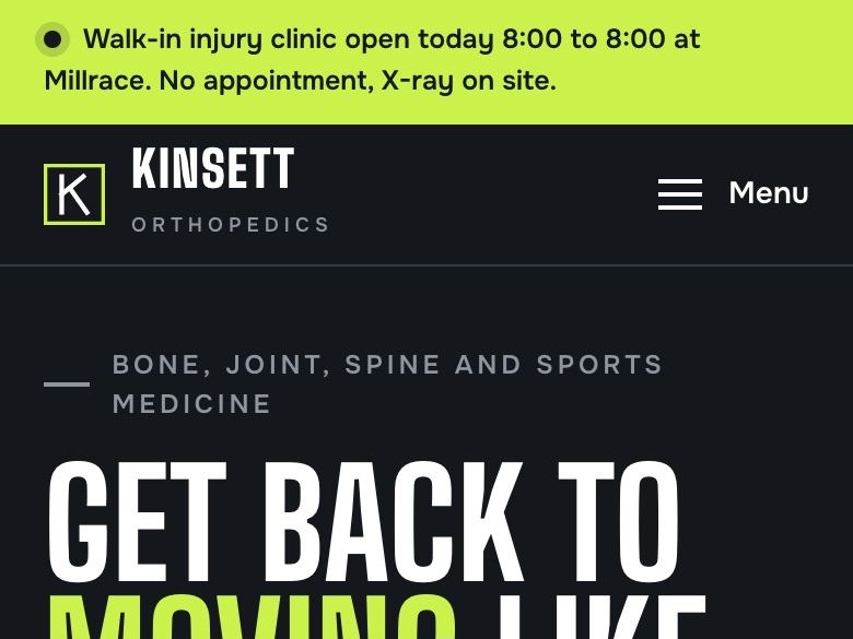 Orthopedic practice website design: mobile home page