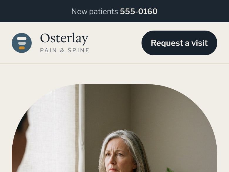 Pain management practice website design: mobile home page