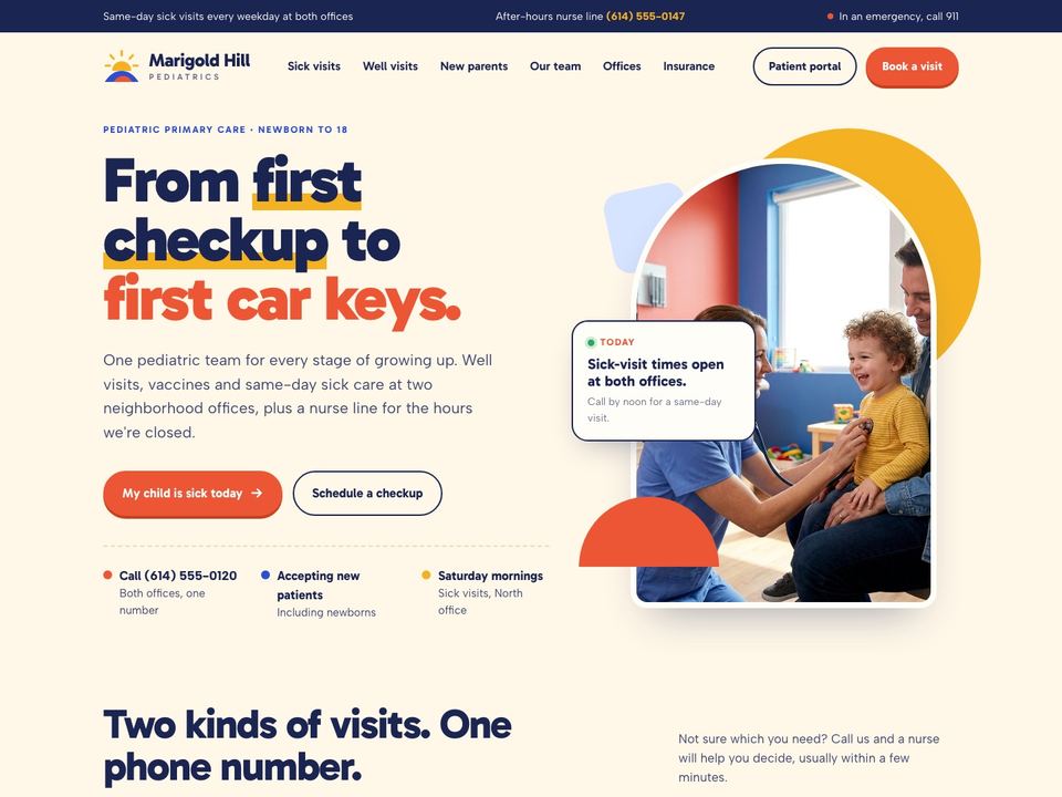 Pediatric practice website design: home page