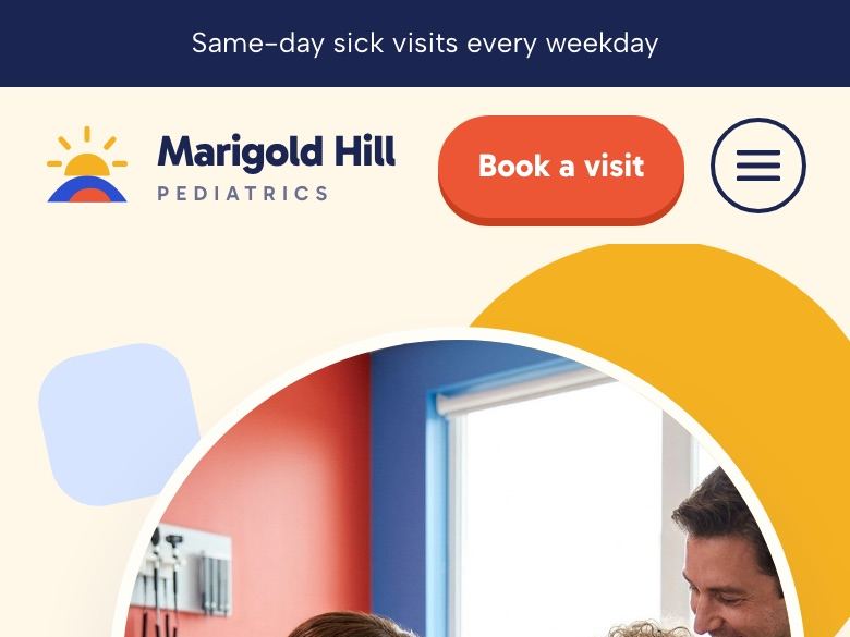 Pediatric practice website design: mobile home page