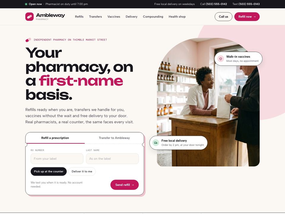 Pharmacy website design: home page