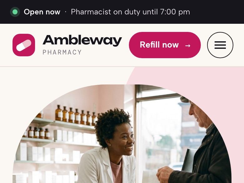 Pharmacy website design: mobile home page