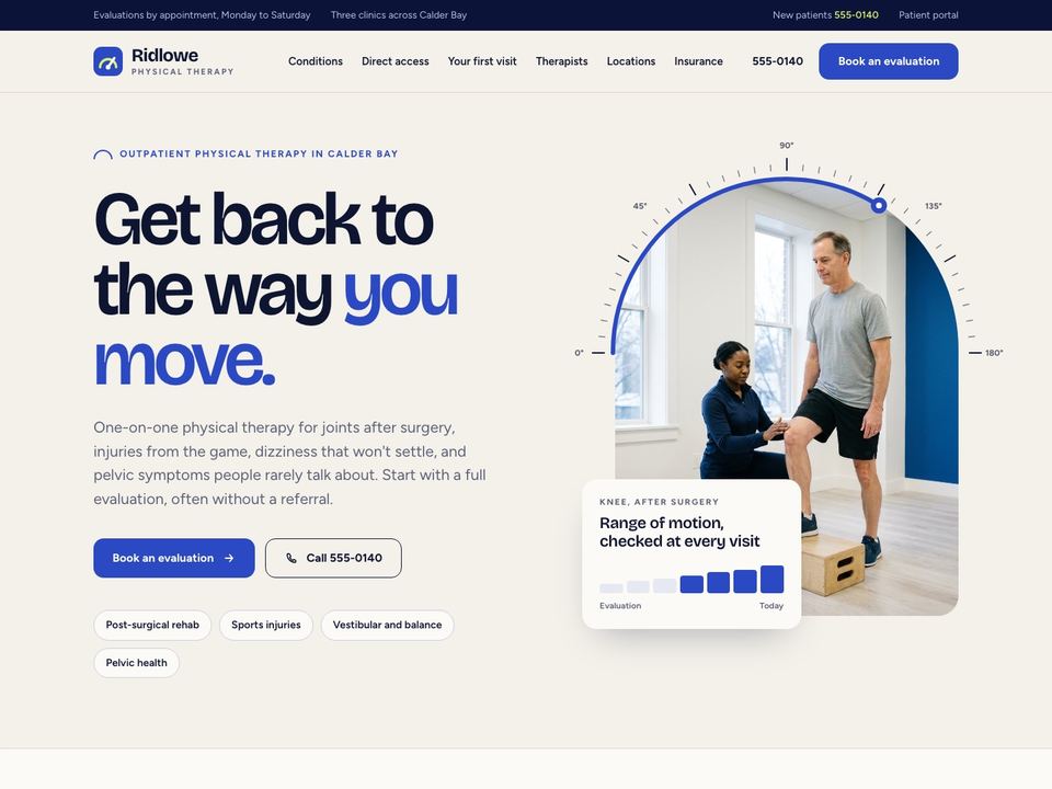 Physical therapy clinic website design: home page