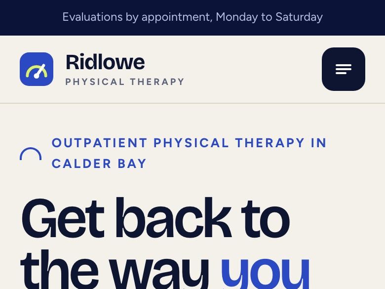 Physical therapy clinic website design: mobile home page
