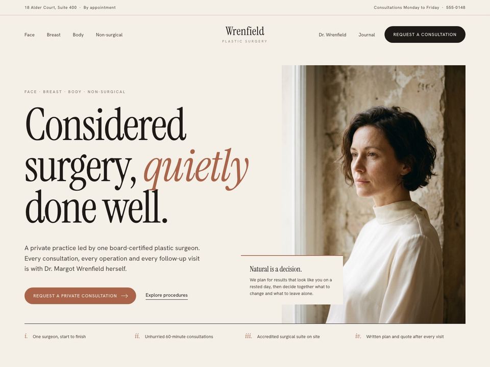 Plastic surgery practice website design: home page