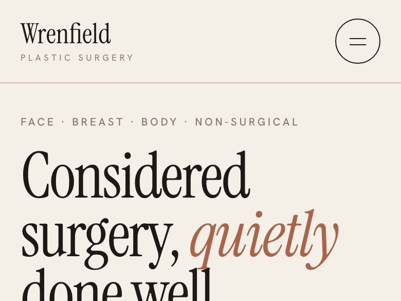 Plastic surgery practice website design: mobile home page