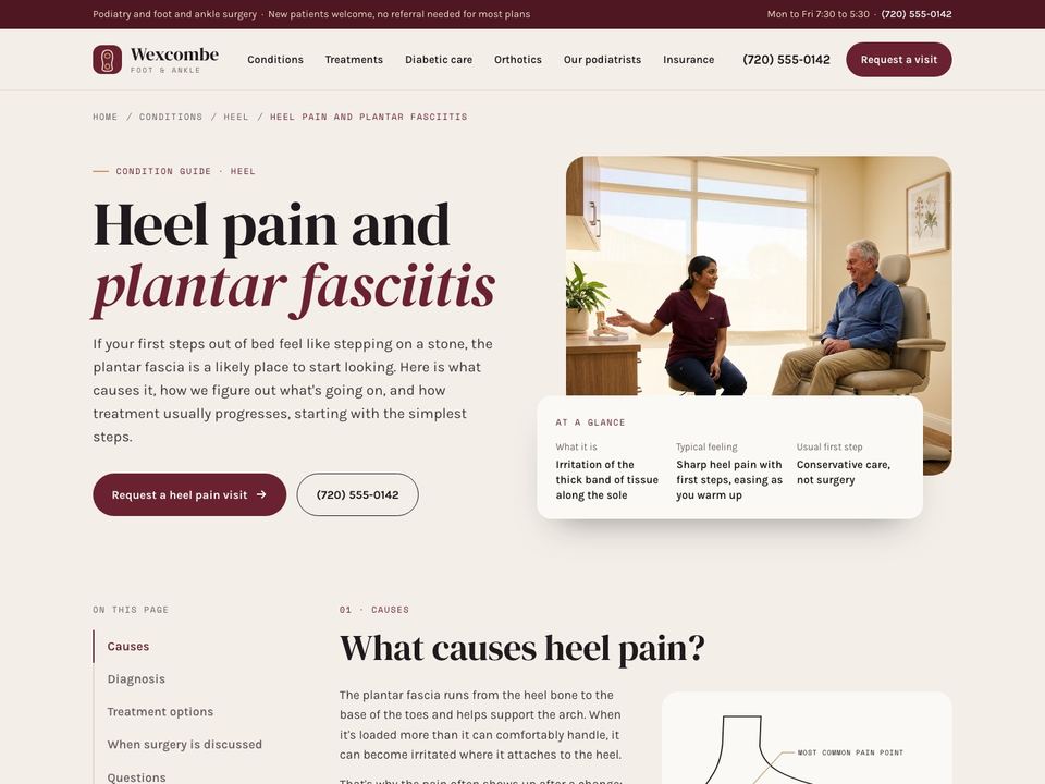 Podiatry practice website design: heel pain condition page