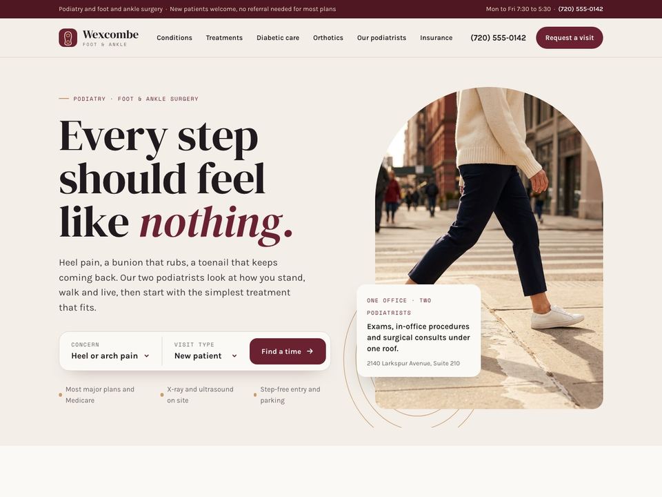 Podiatry practice website design: home page