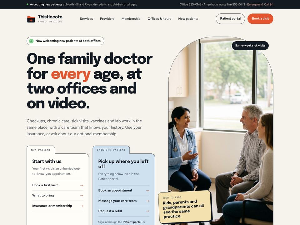 Primary care practice website design: home page