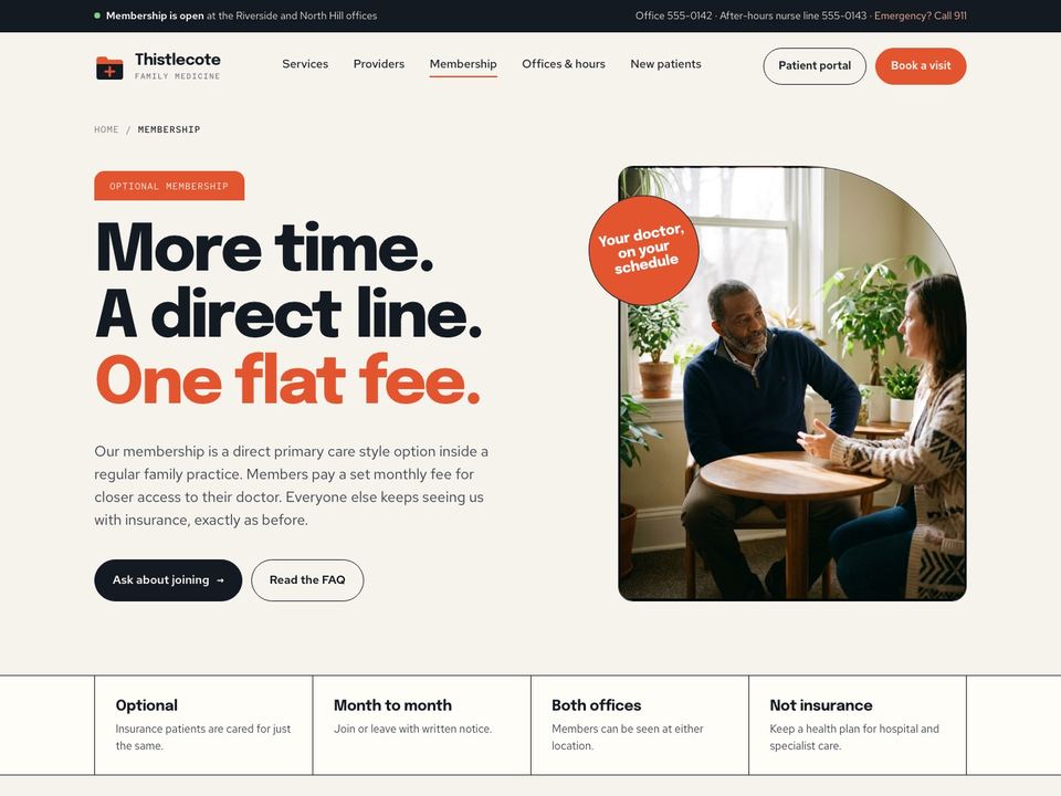Primary care practice website design: membership page