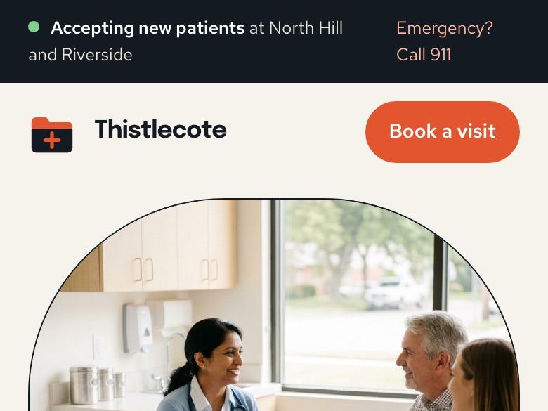 Primary care practice website design: mobile home page