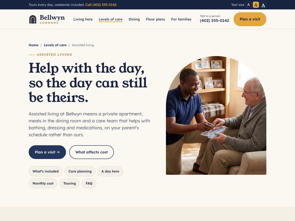 Senior living website design: assisted living page