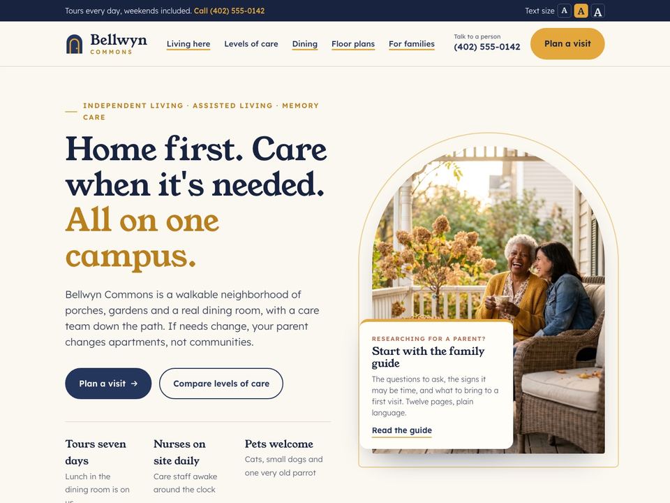 Senior living website design: home page
