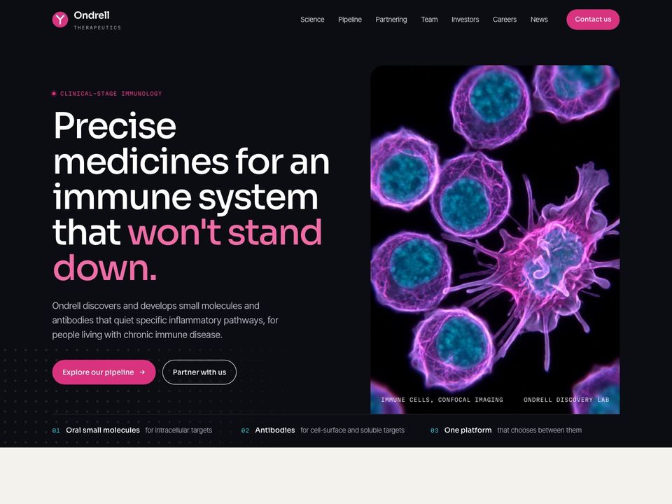 Therapeutics company website design: home page