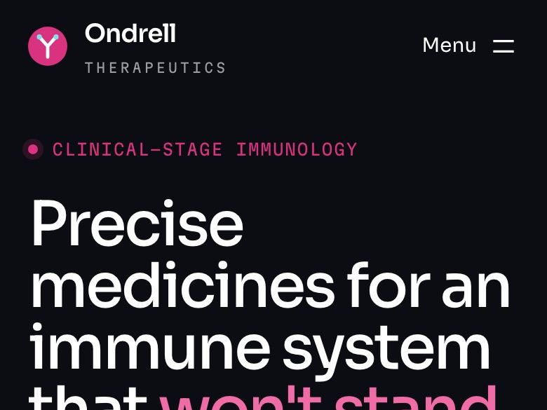 Therapeutics company website design: mobile home page