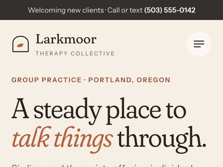Therapy practice website design: mobile home page