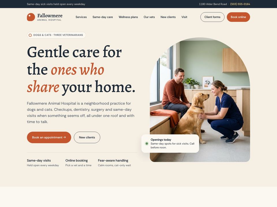 Veterinary hospital website design: home page
