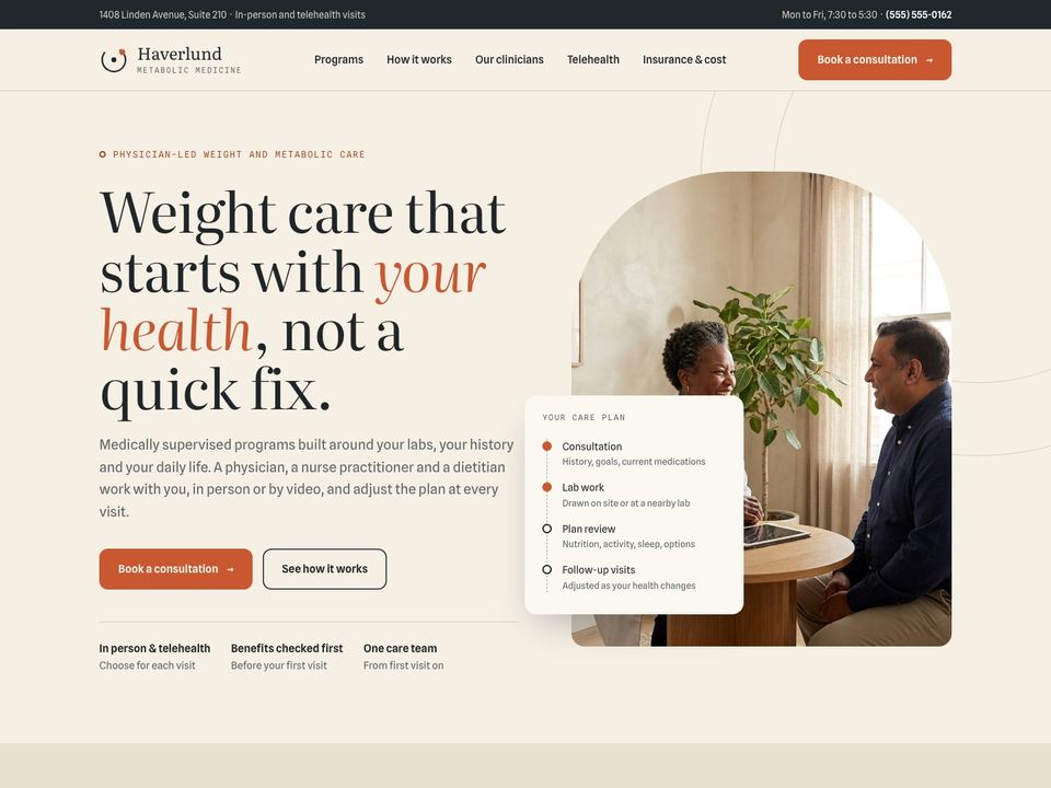 Medical weight loss clinic website design: home page