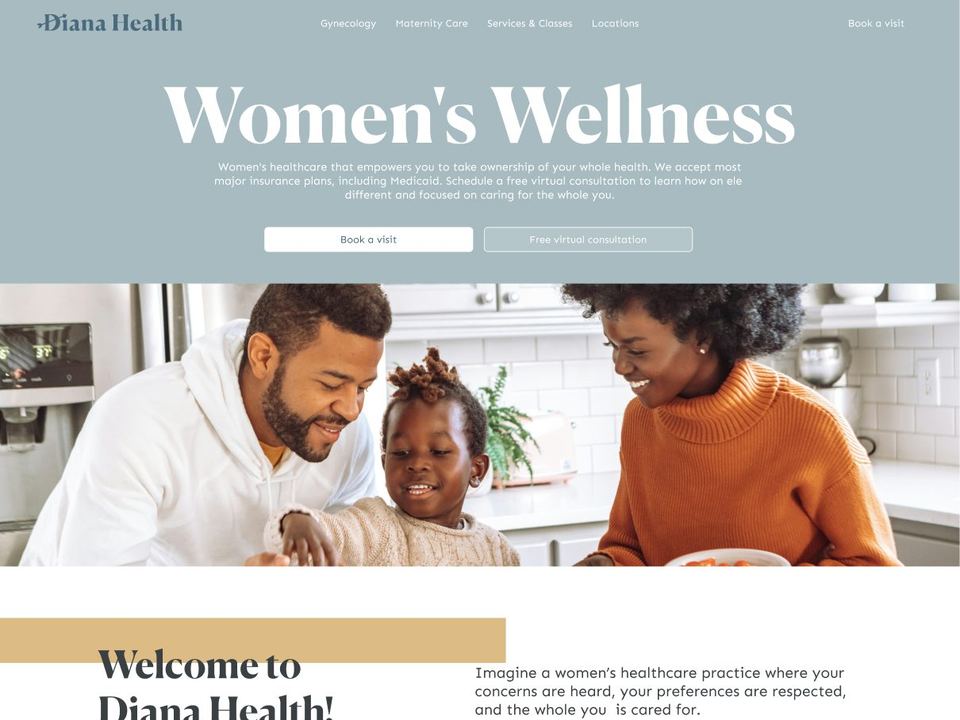 Diana Health website design: Homepage direction 3